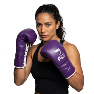 Gants de boxe en cuir Fly, violets, à lacets, respirants, pour adultes, entraînement, équipement de sparring - Product Image 1