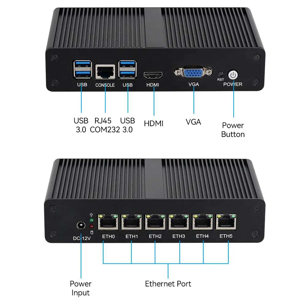 Intel 4405u Fanless Mini Pc 6 I211 Rj45 Ethernet Rs232 Com Pfsense Netwerkcomputer 12V Firewall Zachte Router Linux