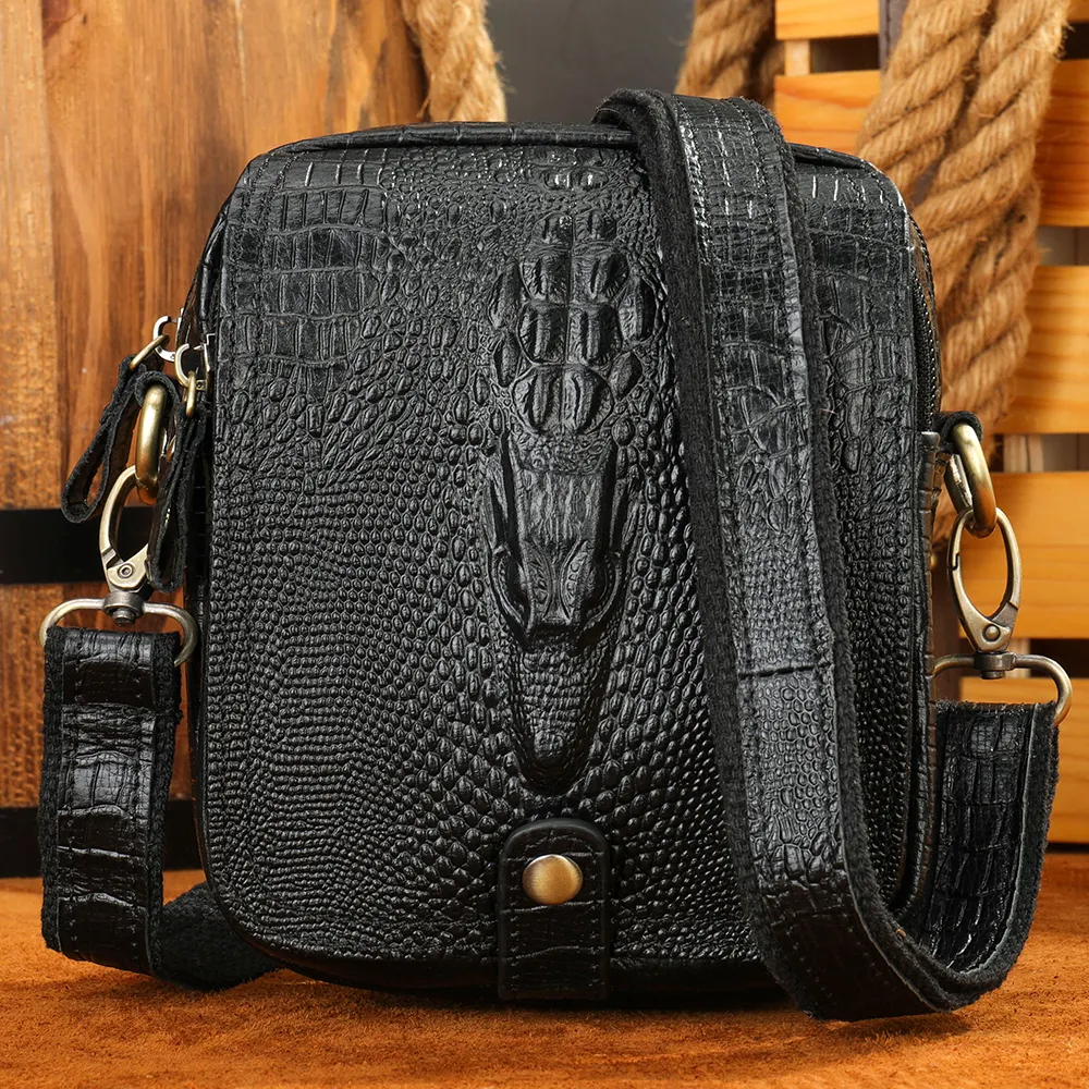 Marrant haute qualité Crocodile cuir cartable hommes petits sacs à bandoulière sac de messager en cuir véritable sac à bandoulière hommes