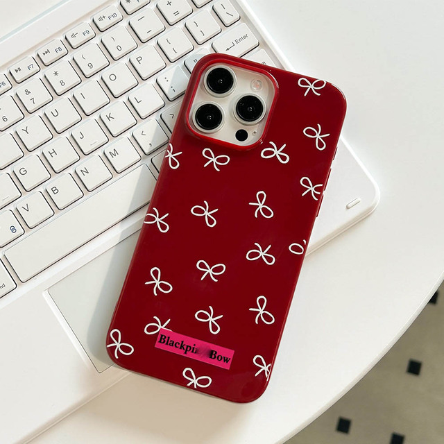Wholesale of New Products Red Jelly Texture Bpink BOW Ins Silky Smooth Waterproof Phone Case for 14 15 16