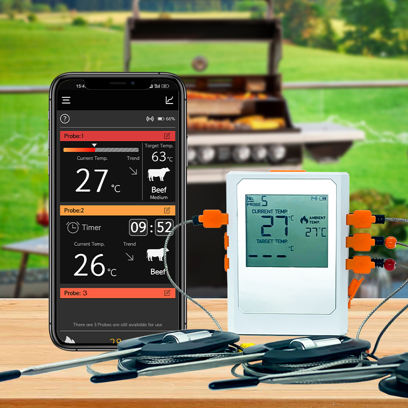 Wifi Smart Wireless Meat Long Range Remote Thermometer For Oven, Grill, Kitchen, BBQ With Rechargeable Battery