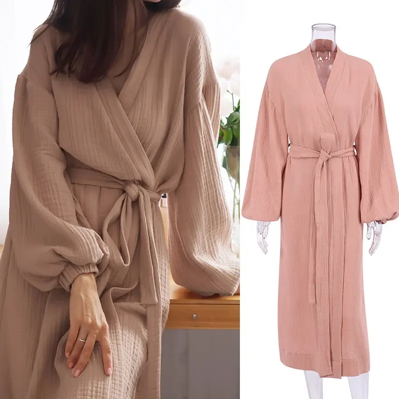fall winter 2022 one pieces 100%cotton muslin robes women girl night dress women's sleepwear