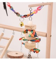 Structure de jeu en bois naturel pour perroquets, cage d'activités pour oiseaux avec échelle d'escalade et jouets à mâcher pour perruches, agapornis et petits perroquets