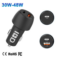 Mini chargeur de voiture électrique à charge rapide avec protection PD 3.0 QC3.0 OVP OTP, double port USB + 1 port Type-C 30W 38W 48W pour écouteurs