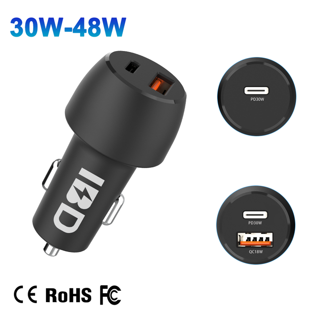 Mini Electric Fast Charging Car Charger with PD 3.0 QC3.0 OVP OTP Protection Dual USB + 1 Type-C Port 30W 38W 48W for Earphone
