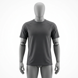 Men's Grey Short Sleeve Crew Neck Moisture Wicking T-Shirt Regular Fit 100% Polyester Solid Color All Seasons - Product Image 1