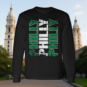 Camiseta de manga larga Philly Philly Philly, diseño gráfico verde y blanco, orgullo de la ciudad - Product Image 3