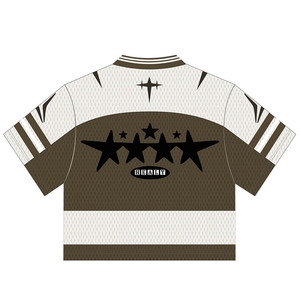 Impression personnalisée de haute qualité rétro maillot de football Y2K vêtements de rue col en V Boxy recadrée t-shirt pour femmes - Product Image 4