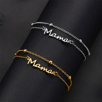 Nouveau Bracelet Pendentif Lettre « Mama » Élégant et Polyvalent, Cadeau Créatif pour la Fête des Mères, Bracelet Chaîne Double Couche Doré « Mama »