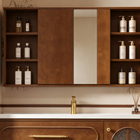 Meuble-lavabo minimaliste en noyer avec vasque en marbre pour projets d'appartements, personnalisation OEM/ODM