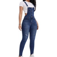 Conjunto Elegante de Mezclilla de Verano para Mujer Tono Claro Ajuste Entallado Elástico Overol Azul con Peto Tallas Grandes para Damas