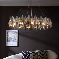 Lustre LED suspendu en acier inoxydable gris fumé de luxe, design circulaire multicouche en cristal, économe en énergie