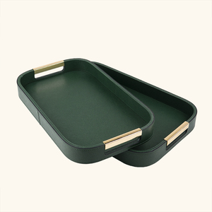 Ensemble de plateaux de service en bois et cuir PU, plateaux de rangement pour <span class=keywords><strong>garage</strong></span>, bar, vaisselle, décoration intérieure, personnalisable - Product Image 3