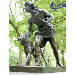 Vente en gros de décoration de jardin personnalisée pour l'extérieur, taille réelle, grand animal en métal et chien, statue de chasseur et de chien en bronze coulé - Product Image 6