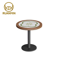 Table à manger à motifs RuanMin avec plateau en pierre à motifs et cadre en fer, table carrée, table de restaurant, table de café