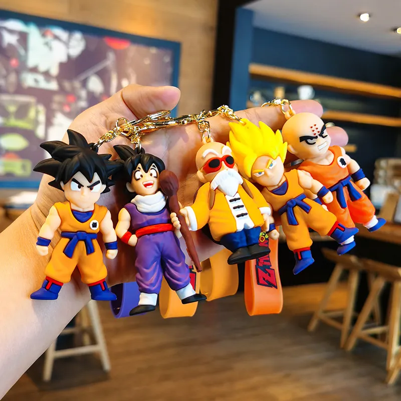 Hot Sale Cartoon Anime Figures Seven Dragon Ball Key Chains Rubber Pvc Keychains with Metal Key Ring Gift for Boys