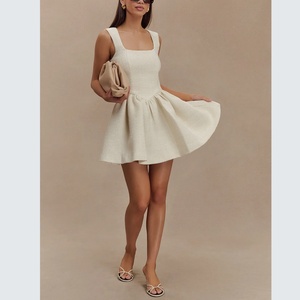 Robe d'été décontractée en coton et lin à col rond, sans manches, brodée, mini, pour femme - Product Image 2