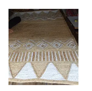 braided handwoven jute carpets and rugs in white and brown color in multi design in single rugs custom designs also available
