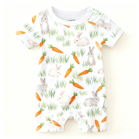 Vêtements pour bébé en coton biologique 100% Combinaison barboteuse d'été pour bébés filles et garçons Tricotée avec fermeture à boutons d'animaux 180-200 GSM