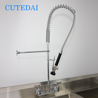 Robinet de cuisine professionnel à montage sur comptoir, pour usage industriel, restaurant, hôpital, finition laiton chromé, avec douchette extractible, 2 poignées, pré-évier