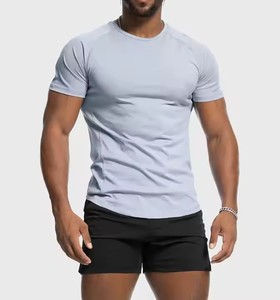 Camiseta deportiva con dobladillo curvo de LICRA de nailon de calidad superior para hombre, ropa de calle, culturismo, Fitness, camiseta ajustada musculosa - Product Image 3