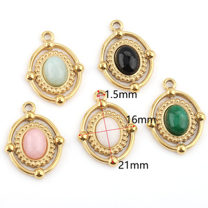 Colgante ovalado vintage con piedras preciosas, cuarzo natural, engaste en tono dorado para la fabricación de joyas DIY H1323 - Product Image 2