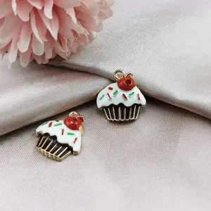 Cake Charm for Jewelry Making Craft Supplies Food Necklace Pendant Enamel Earring Charms Diy Accessories Metal Materials