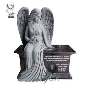 Estilo occidental Memorial Cemetery Grave Stone Silence Angel Monument <span class=keywords><strong>Sunset</strong></span> Red Marble Angel Estatua Tombstone - Product Image 3