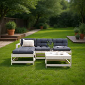 Ensemble de salon de jardin en bois de pin massif, tissu Oxford blanc anthracite, mobilier d'extérieur, design minimaliste, 4 places - Product Image 2
