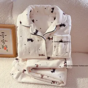 Pyjamas en polaire corail pour filles et garçons, vêtements d'intérieur pour enfants en hiver, manches longues, super doux, broderie de dessins animés - Product Image 6