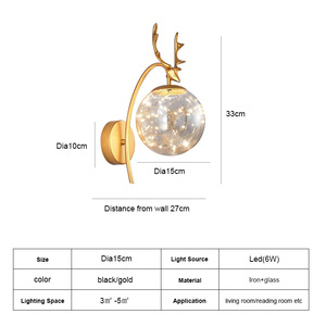 Appliques Murales Modernes de Luxe avec Abat-jour Rond en Verre Style Nordique, Lumière de Couloir pour Décoration de Chevet de Chambre, Lampes Murales LED Dorées en Forme de Corne 6W - Product Image 6