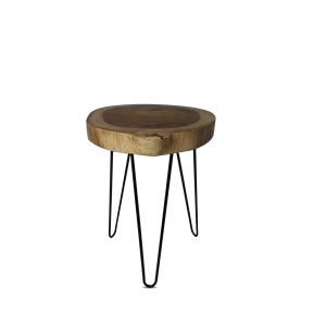Table d'appoint ronde moderne avec pieds en fer, bois d'Indonésie, design minimaliste, écologique, Gubuk Bali pour la maison, salon - Product Image 3