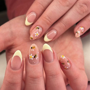 <span class=keywords><strong>Uñas</strong></span> Postizas Personalizadas al por Mayor, <span class=keywords><strong>Uñas</strong></span> Cortas con Punta Francesa en Forma de Almendra, <span class=keywords><strong>Uñas</strong></span> Adhesivas <span class=keywords><strong>para</strong></span> <span class=keywords><strong>Mujer</strong></span> - Product Image 1