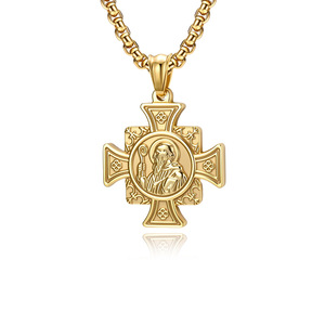 Retro yunnique style, best-selling St. Benedict's Exorcism Amulet Necklace, niche and unique men's trendy <b>titanium</b> - Product Image 5