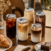 Boîte en plastique PET transparente avec bouchon en aluminium pour café froid, thé, jus et boissons énergisantes, emballage de boissons prêtes à boire