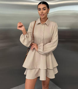 <span class=keywords><strong>Robe</strong></span> <span class=keywords><strong>chemise</strong></span> à volants superposés pour femmes, sur mesure, inspirée des designers, manches cannelées et col rabattu, <span class=keywords><strong>robe</strong></span> midi élégante décontractée pour femme - Product Image 4