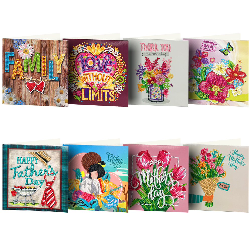 Family Greeting Cards Happy Holiday Cards 5D DIY Special Shaped Drill Diamond Painting Postcards Kids Festival Gift