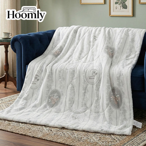 Couverture réversible <span class=keywords><strong>en</strong></span> <span class=keywords><strong>flanelle</strong></span> polaire Hoomly, motif floral vintage français, blanche, chaude, douce et confortable, pour toutes les saisons, pour la maison, le <span class=keywords><strong>lit</strong></span>, le canapé - Product Image 2