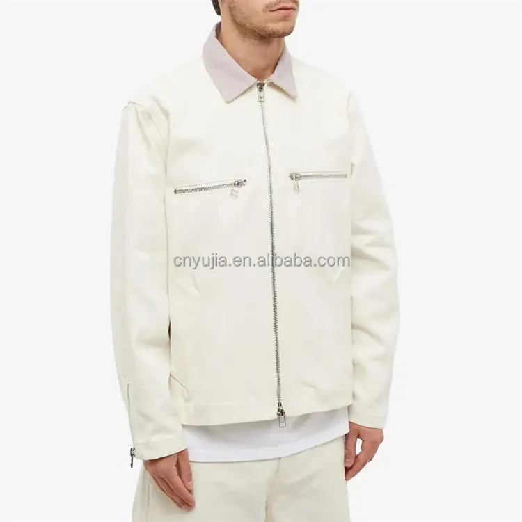 OEM custom zip up jacket men heavyweight cotton canvas work jacket with zip chest pockets