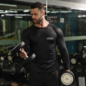 Venta al por mayor de ropa deportiva 140 GSM de alta elasticidad de color sólido de manga larga Camiseta de gimnasio para hombres - Product Image 1