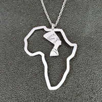 Collier carte Unique de la reine d'egypte néfertiti, breloques carte d'afrique, collier pour femmes