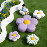 Banc Moderne en Fibre de Verre Grande Fleur pour Parc d'Attractions, Sculpture Florale Commerciale Durable pour Patio, Centre Commercial, École