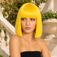 Perruque synthétique courte et droite jaune vif, coupe bob, avec frange, ligne de cheveux naturelle réglable, résistante à la chaleur, pour femmes, vente en gros, OEM ODM personnalisé