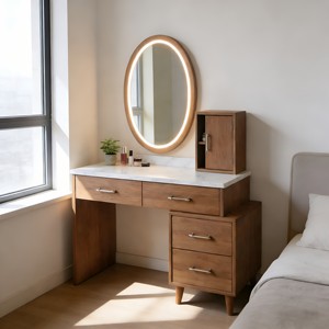 Coiffeuse moderne en noyer avec panneau en aluminium, 6 tiroirs pour rangement domestique, meuble de projet en bois - Product Image 3
