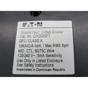 Interruptor de Circuito GFCI Eaton CH250GFT de 2 Polos y 50 Amperios, Montaje Enchufable, 120/240 Voltios CA - Product Image 5