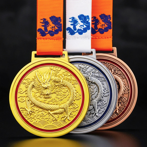 Ensemble de médailles sur le thème du <span class=keywords><strong>dragon</strong></span> chinois, or, argent, bronze, finition antique, design de <span class=keywords><strong>dragon</strong></span> en relief 3D avec ruban coloré pour cérémonie de remise des prix - Product Image 3
