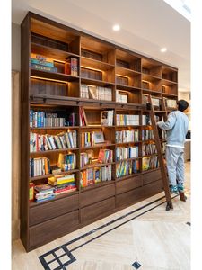 Libreria Moderna JINGSHUN in Legno Massello con Scala, Scaffali Sospesi per Ufficio e Casa, Mobili Personalizzabili Pronti per il Montaggio, Ecologici - Product Image 5