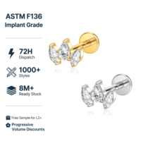 Anting-anting titanium zirkon berlapis emas 18K kualitas implan ASTM F136 JIAXIN, ulir dalam, untuk helix, tragus, bibir, pernikahan, dan aksesori tubuh.