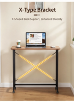 Bureau pliable portable avec roulettes, plateau en bois, structure en métal, table d'ordinateur, bureau d'étude pour chambre à coucher, appartement, petits espaces