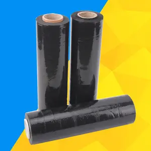 LLDPE Film regang rol Jumbo 23 mikron 500mm pembungkus regang hitam atau kustom bening